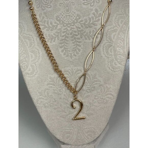 Open Edit Nordstrom Gold-Tone Mixed Chain Numeral 2 Pendant Necklace - Picture 2 of 4